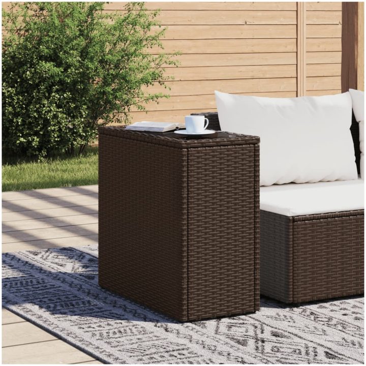 Trädgårdsbord med glasskiva brun 58x27,5x55 cm konstrotting vidaXL – bild 3