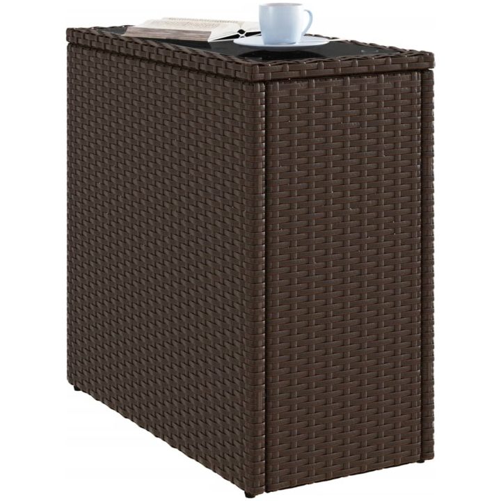 Trädgårdsbord med glasskiva brun 58x27,5x55 cm konstrotting vidaXL – bild 4
