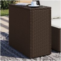 Trädgårdsbord med glasskiva brun 58x27,5x55 cm konstrotting vidaXL