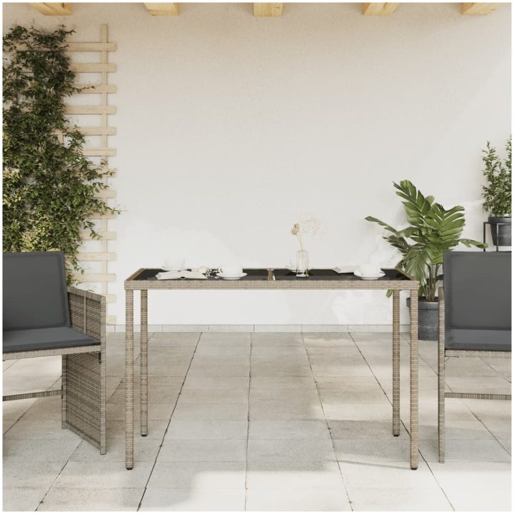 Trädgårdsbord med glasskiva grå 115x54x74 cm konstrotting vidaXL – bild 3