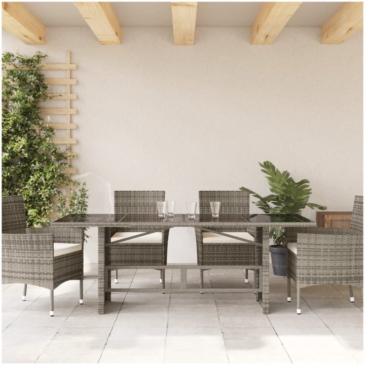 Trädgårdsbord med glasskiva grå 190x80x74 cm konstrotting vidaXL – bild 3