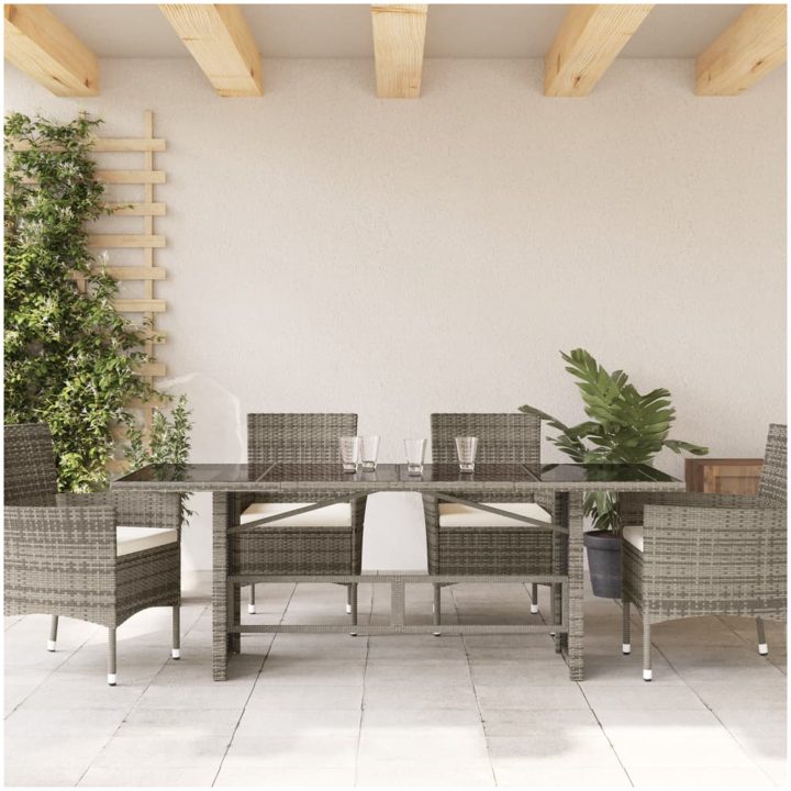 Trädgårdsbord med glasskiva grå 190x80x75 cm konstrotting vidaXL – bild 3