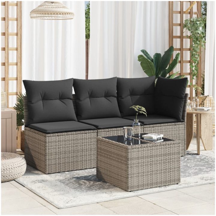 Trädgårdsbord med glasskiva grå 55x55x37 cm konstrotting vidaXL – bild 3