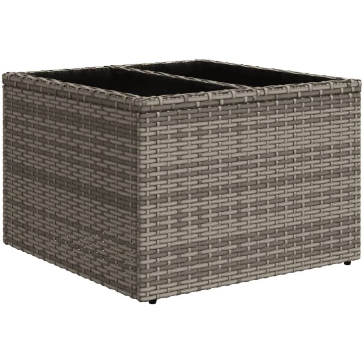 Trädgårdsbord med glasskiva grå 55x55x37 cm konstrotting vidaXL – bild 6