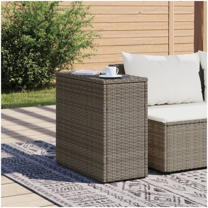 Trädgårdsbord med glasskiva grå 58x27,5x55 cm konstrotting vidaXL – bild 3