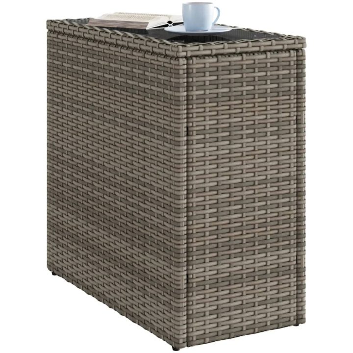 Trädgårdsbord med glasskiva grå 58x27,5x55 cm konstrotting vidaXL – bild 4