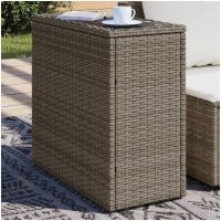 Trädgårdsbord med glasskiva grå 58x27,5x55 cm konstrotting vidaXL
