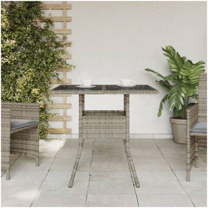 Trädgårdsbord med glasskiva grå 80x80x75 cm konstrotting vidaXL – bild 3