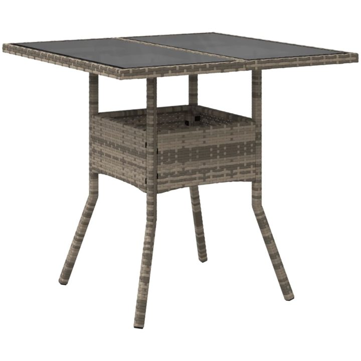 Trädgårdsbord med glasskiva grå 80x80x75 cm konstrotting vidaXL – bild 6