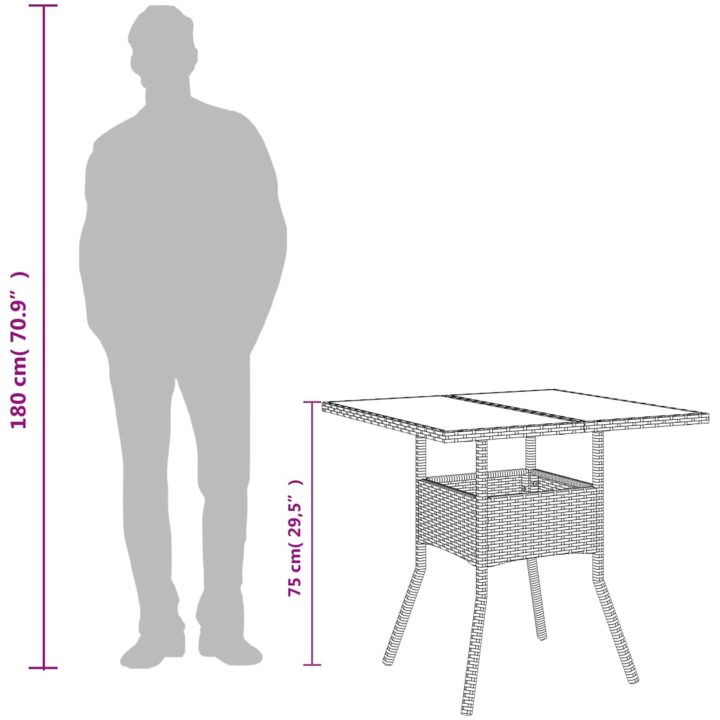 Trädgårdsbord med glasskiva grå 80x80x75 cm konstrotting vidaXL – bild 10
