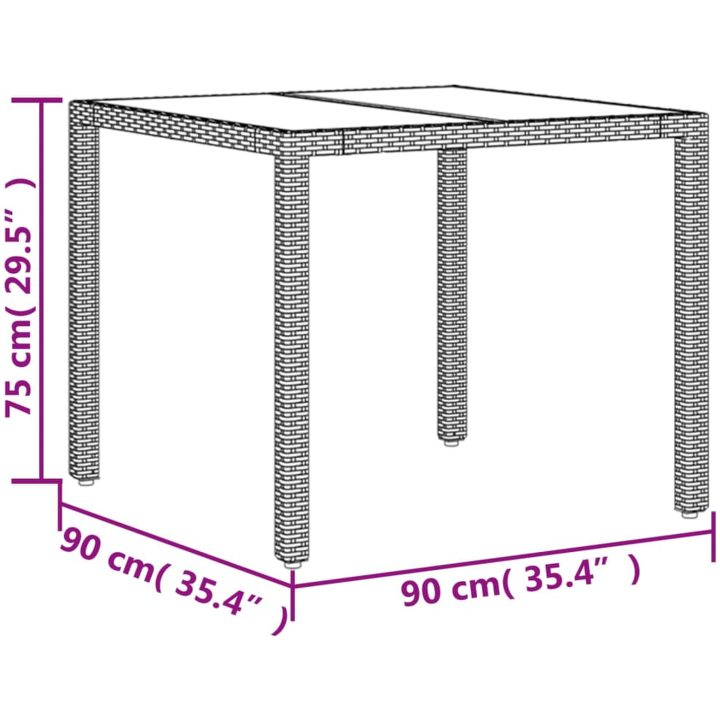 Trädgårdsbord med glasskiva grå konstrotting vidaXL – bild 11