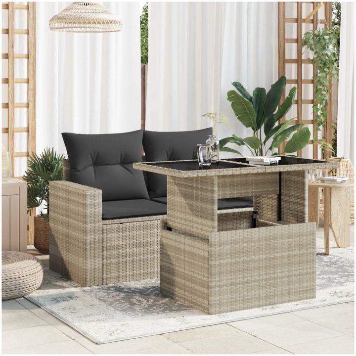 Trädgårdsbord med glasskiva ljusgrå 100x55x73 cm konstrotting vidaXL – bild 3