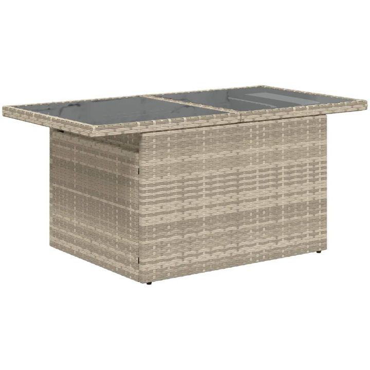 Trädgårdsbord med glasskiva ljusgrå 100x55x73 cm konstrotting vidaXL – bild 7