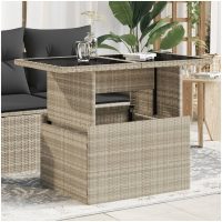 Trädgårdsbord med glasskiva ljusgrå 100x55x73 cm konstrotting vidaXL