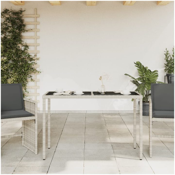Trädgårdsbord med glasskiva ljusgrå 115x54x74 cm konstrotting vidaXL – bild 3