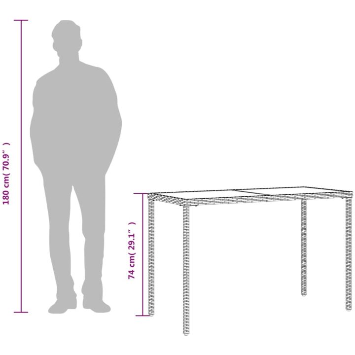 Trädgårdsbord med glasskiva ljusgrå 115x54x74 cm konstrotting vidaXL – bild 9