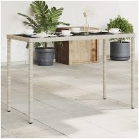 Trädgårdsbord med glasskiva ljusgrå 115x54x74 cm konstrotting vidaXL