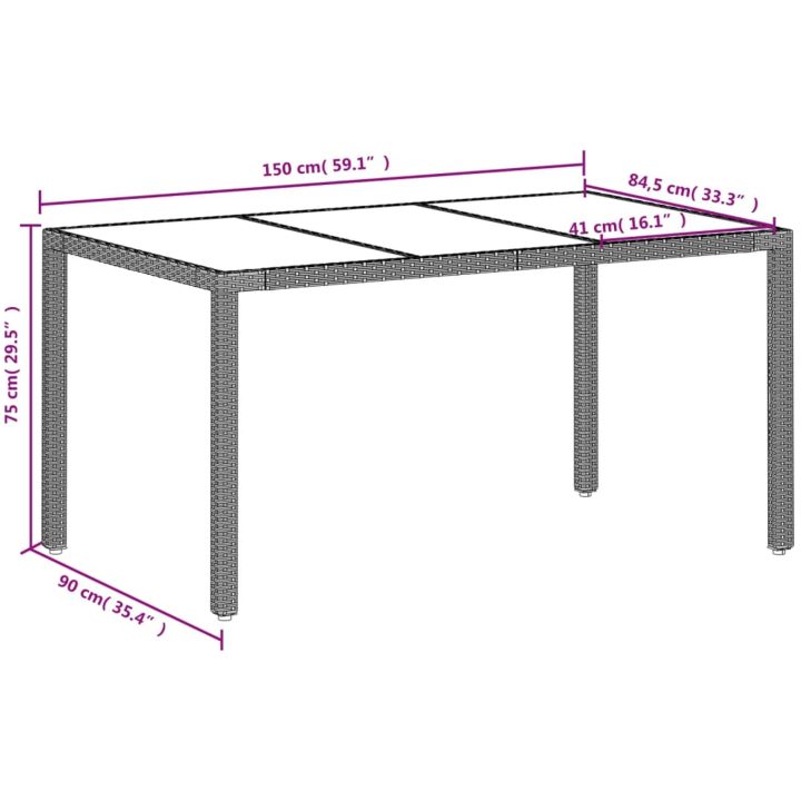 Trädgårdsbord med glasskiva ljusgrå 150x90x75 cm konstrotting vidaXL – bild 11