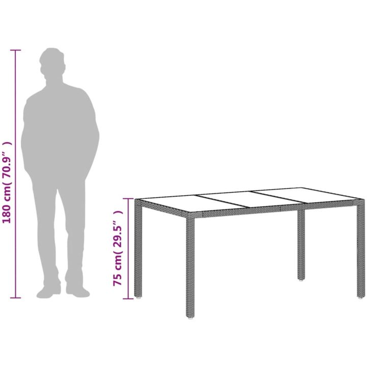 Trädgårdsbord med glasskiva ljusgrå 150x90x75 cm konstrotting vidaXL – bild 12