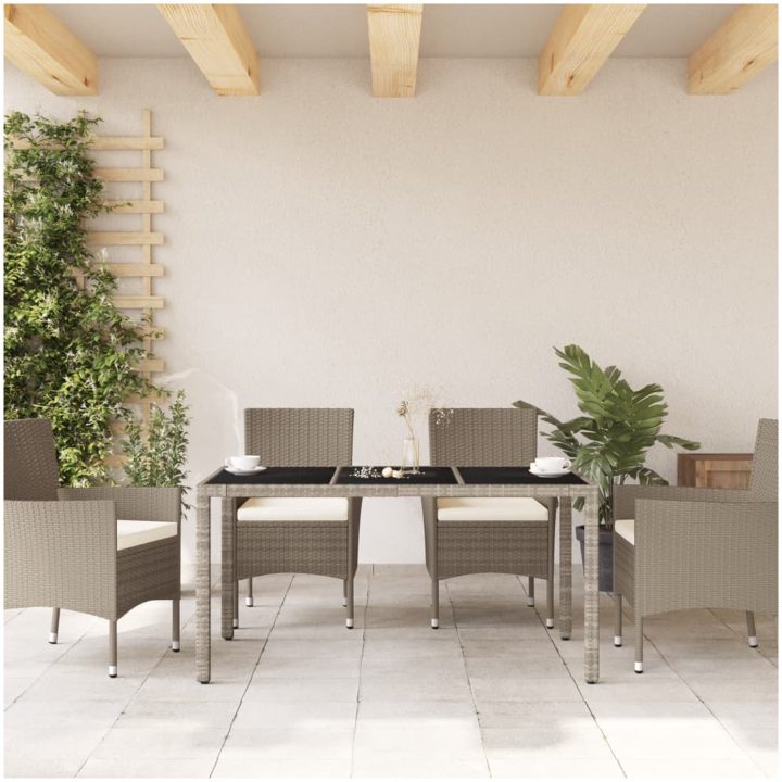Trädgårdsbord med glasskiva ljusgrå 150x90x75 cm konstrotting vidaXL – bild 3