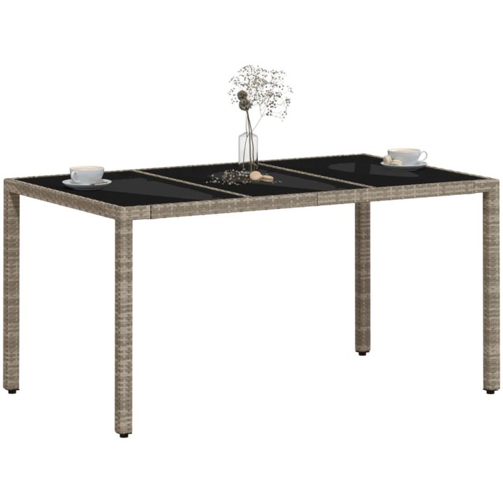 Trädgårdsbord med glasskiva ljusgrå 150x90x75 cm konstrotting vidaXL – bild 4