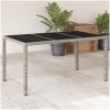 Trädgårdsbord med glasskiva ljusgrå 150x90x75 cm konstrotting vidaXL – miniatyr 1
