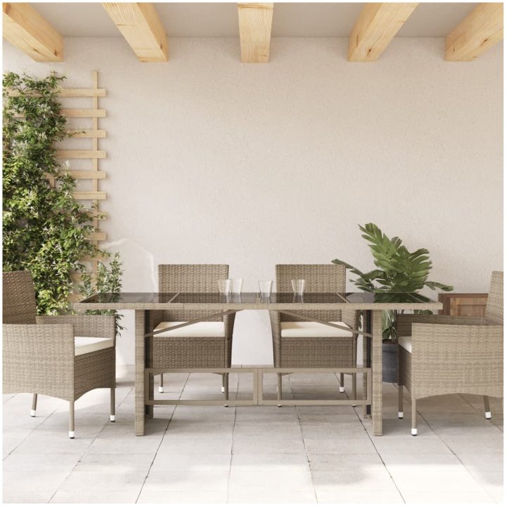Trädgårdsbord med glasskiva ljusgrå 190x80x74 cm konstrotting vidaXL – bild 3