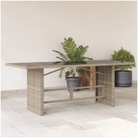 Trädgårdsbord med glasskiva ljusgrå 190x80x74 cm konstrotting vidaXL