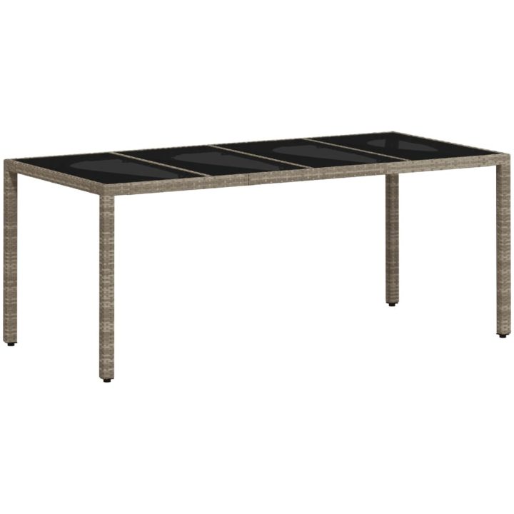 Trädgårdsbord med glasskiva ljusgrå 190x90x75 cm konstrotting vidaXL – bild 2