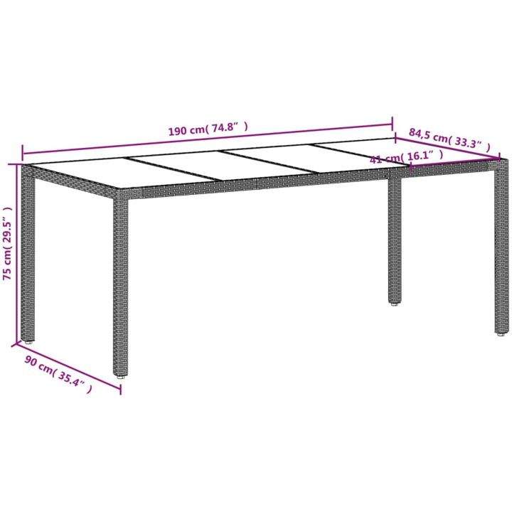 Trädgårdsbord med glasskiva ljusgrå 190x90x75 cm konstrotting vidaXL – bild 11