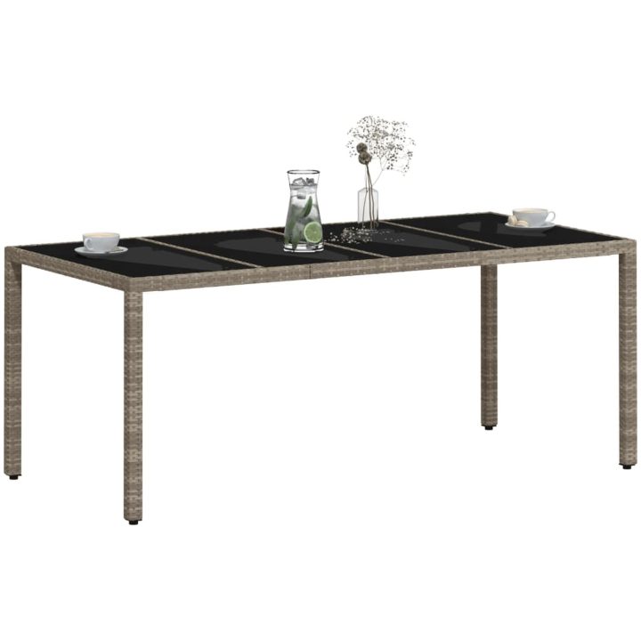 Trädgårdsbord med glasskiva ljusgrå 190x90x75 cm konstrotting vidaXL – bild 4
