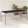 Trädgårdsbord med glasskiva ljusgrå 190x90x75 cm konstrotting vidaXL – miniatyr 1