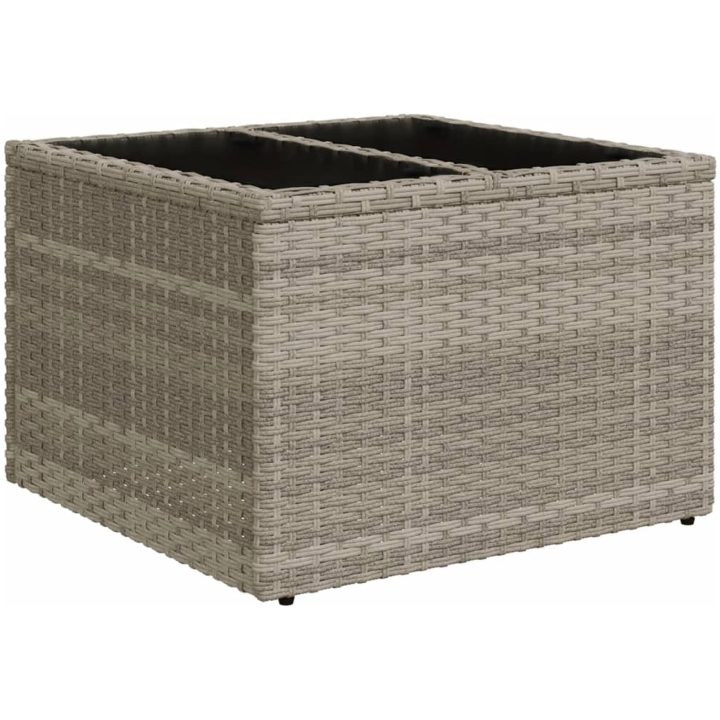 Trädgårdsbord med glasskiva ljusgrå 55x55x37 cm konstrotting vidaXL – bild 2