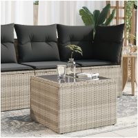 Trädgårdsbord med glasskiva ljusgrå 55x55x37 cm konstrotting vidaXL
