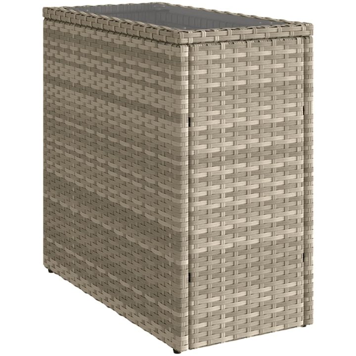Trädgårdsbord med glasskiva ljusgrå 58x27,5x55 cm konstrotting vidaXL – bild 2