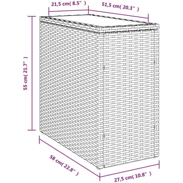 Trädgårdsbord med glasskiva ljusgrå 58x27,5x55 cm konstrotting vidaXL – bild 11