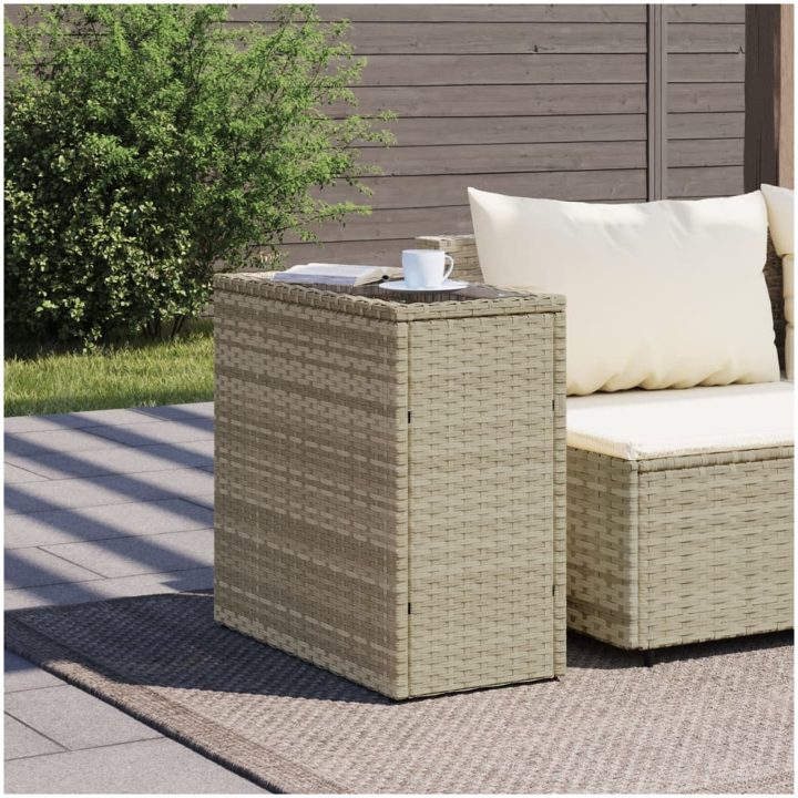 Trädgårdsbord med glasskiva ljusgrå 58x27,5x55 cm konstrotting vidaXL – bild 3