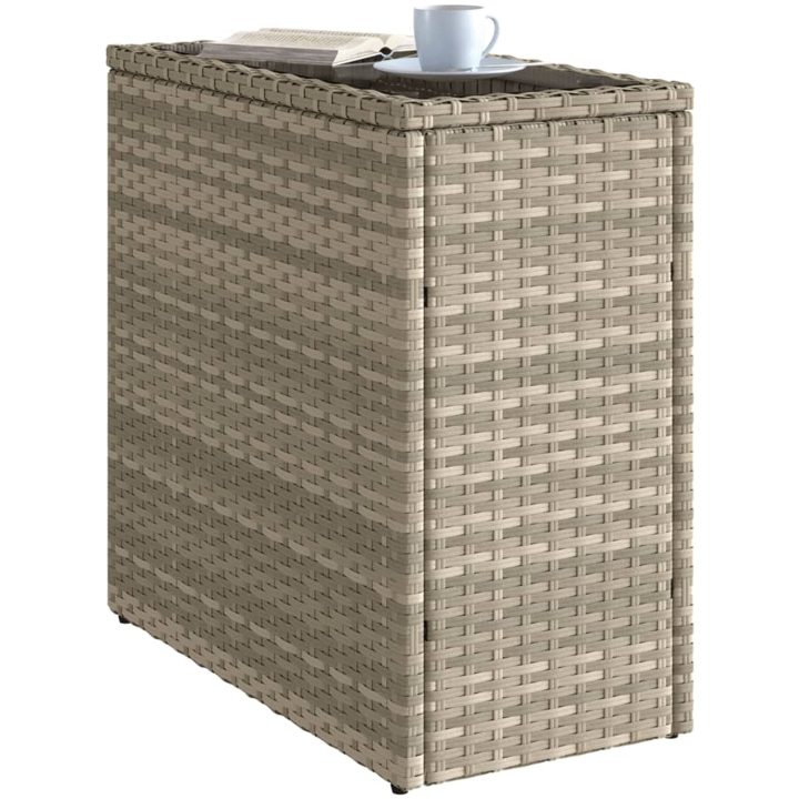 Trädgårdsbord med glasskiva ljusgrå 58x27,5x55 cm konstrotting vidaXL – bild 4