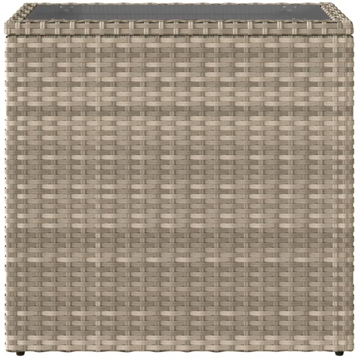 Trädgårdsbord med glasskiva ljusgrå 58x27,5x55 cm konstrotting vidaXL – bild 6