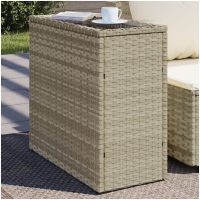 Trädgårdsbord med glasskiva ljusgrå 58x27,5x55 cm konstrotting vidaXL