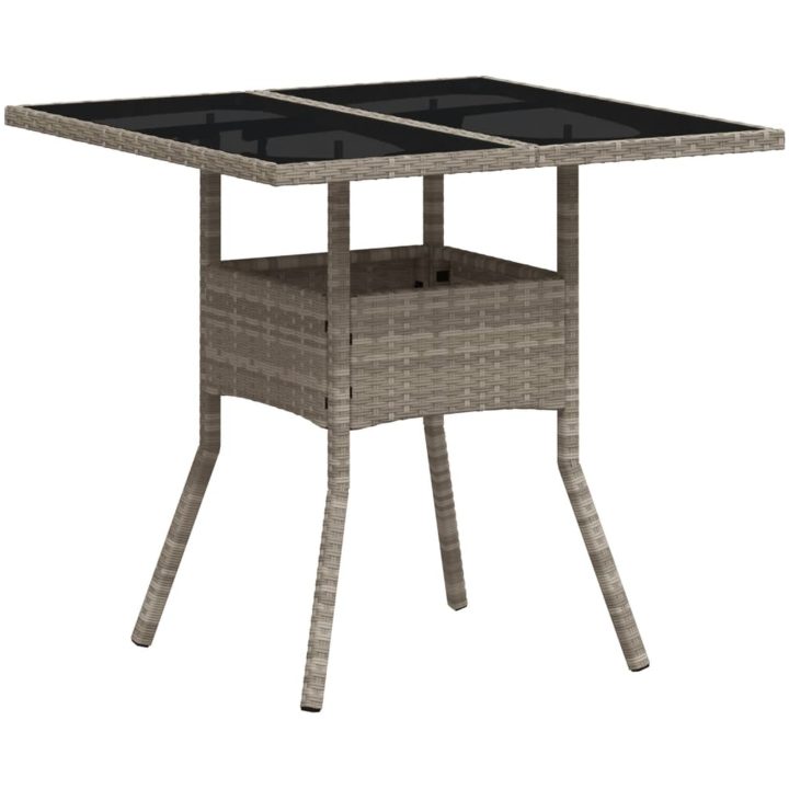 Trädgårdsbord med glasskiva ljusgrå 80x80x75 cm konstrotting vidaXL – bild 2
