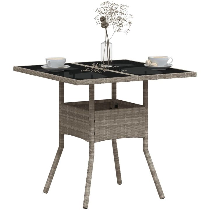 Trädgårdsbord med glasskiva ljusgrå 80x80x75 cm konstrotting vidaXL – bild 4