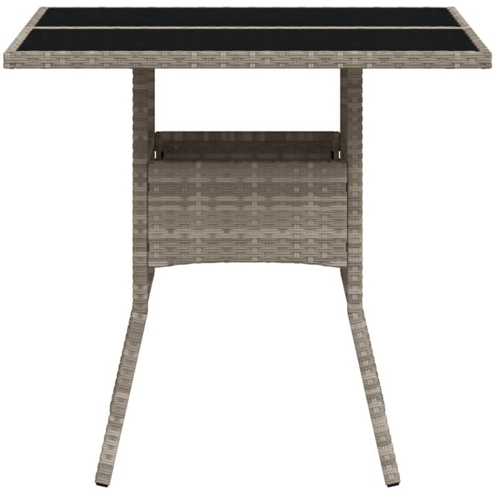 Trädgårdsbord med glasskiva ljusgrå 80x80x75 cm konstrotting vidaXL – bild 6