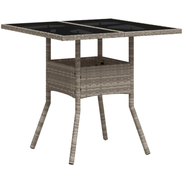 Trädgårdsbord med glasskiva ljusgrå 80x80x75 cm konstrotting vidaXL – bild 7