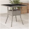 Trädgårdsbord med glasskiva ljusgrå 80x80x75 cm konstrotting vidaXL – miniatyr 1