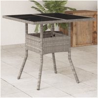 Trädgårdsbord med glasskiva ljusgrå 80x80x75 cm konstrotting vidaXL