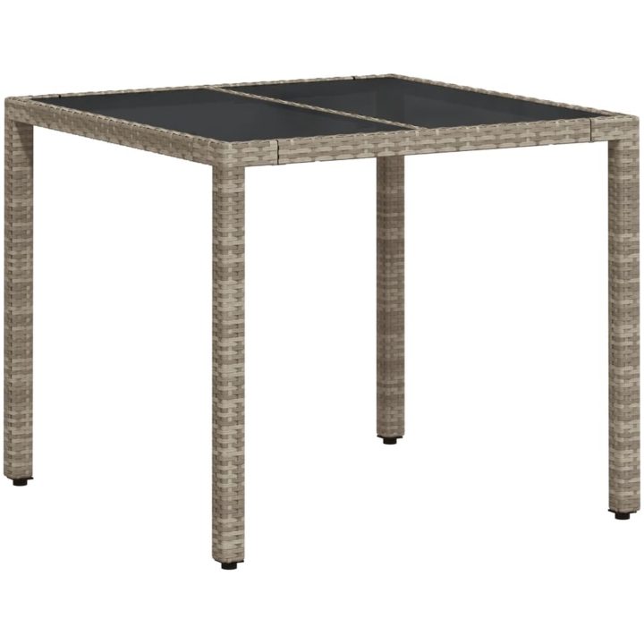 Trädgårdsbord med glasskiva ljusgrå 90x90x75 cm konstrotting vidaXL – bild 2