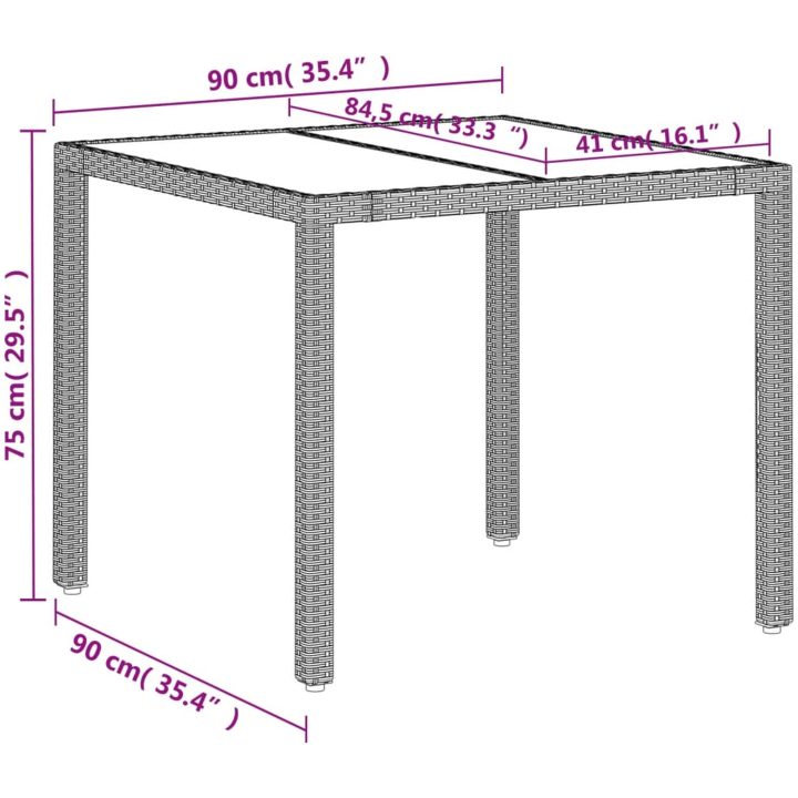 Trädgårdsbord med glasskiva ljusgrå 90x90x75 cm konstrotting vidaXL – bild 11
