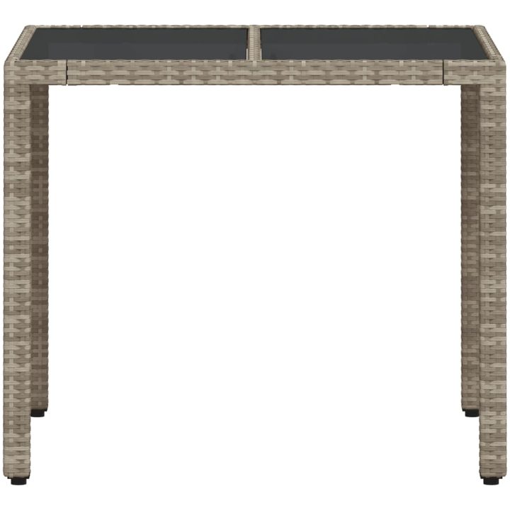 Trädgårdsbord med glasskiva ljusgrå 90x90x75 cm konstrotting vidaXL – bild 5