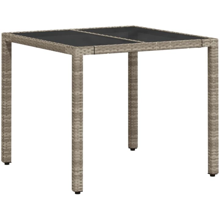 Trädgårdsbord med glasskiva ljusgrå 90x90x75 cm konstrotting vidaXL – bild 7